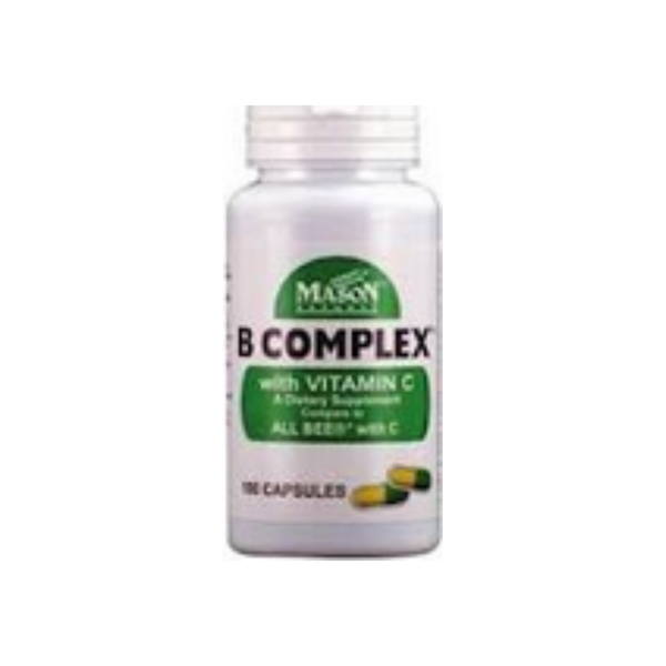 Mason Natural B Complex with Vitamin C capsules in a bottle, dietary supplements for energy and immune support