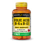 Bottle of Mason Natural Folic Acid B6 & B12 vitamins in a clear container with a label showing the product name and tablets inside.