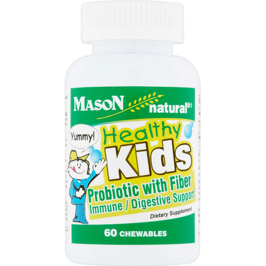 Mason Natural Healthy Kids Probiotic with Fiber in fruit flavor, 60 chewables, vitamin and supplement for children's digestive health