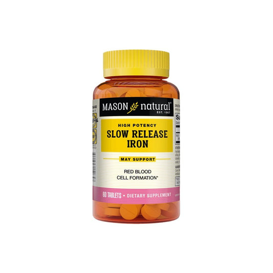 Mason Natural high potency slow-release iron 50 mg supplement bottles, 60 tablets, for supporting healthy iron levels