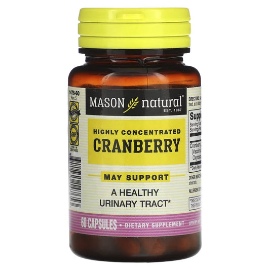 Mason Natural highly concentrated cranberry capsules in a bottle, dietary supplement for urinary health, vitamin and supplement product