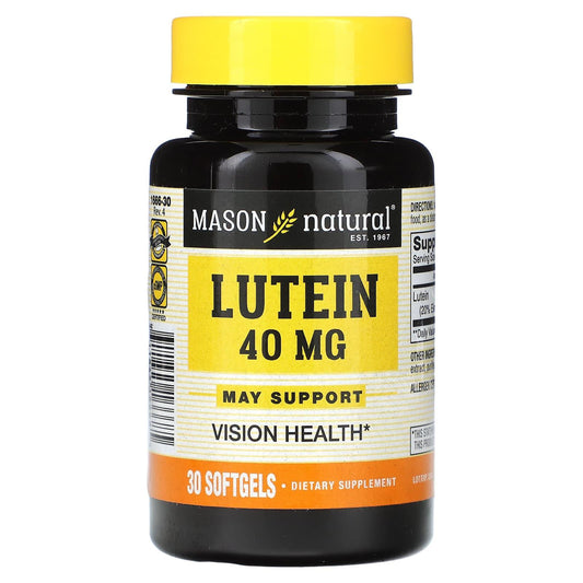 Mason Natural Lutein 40 mg ultra strength softgels, dietary supplement bottle with 30 softgel capsules for eye health support