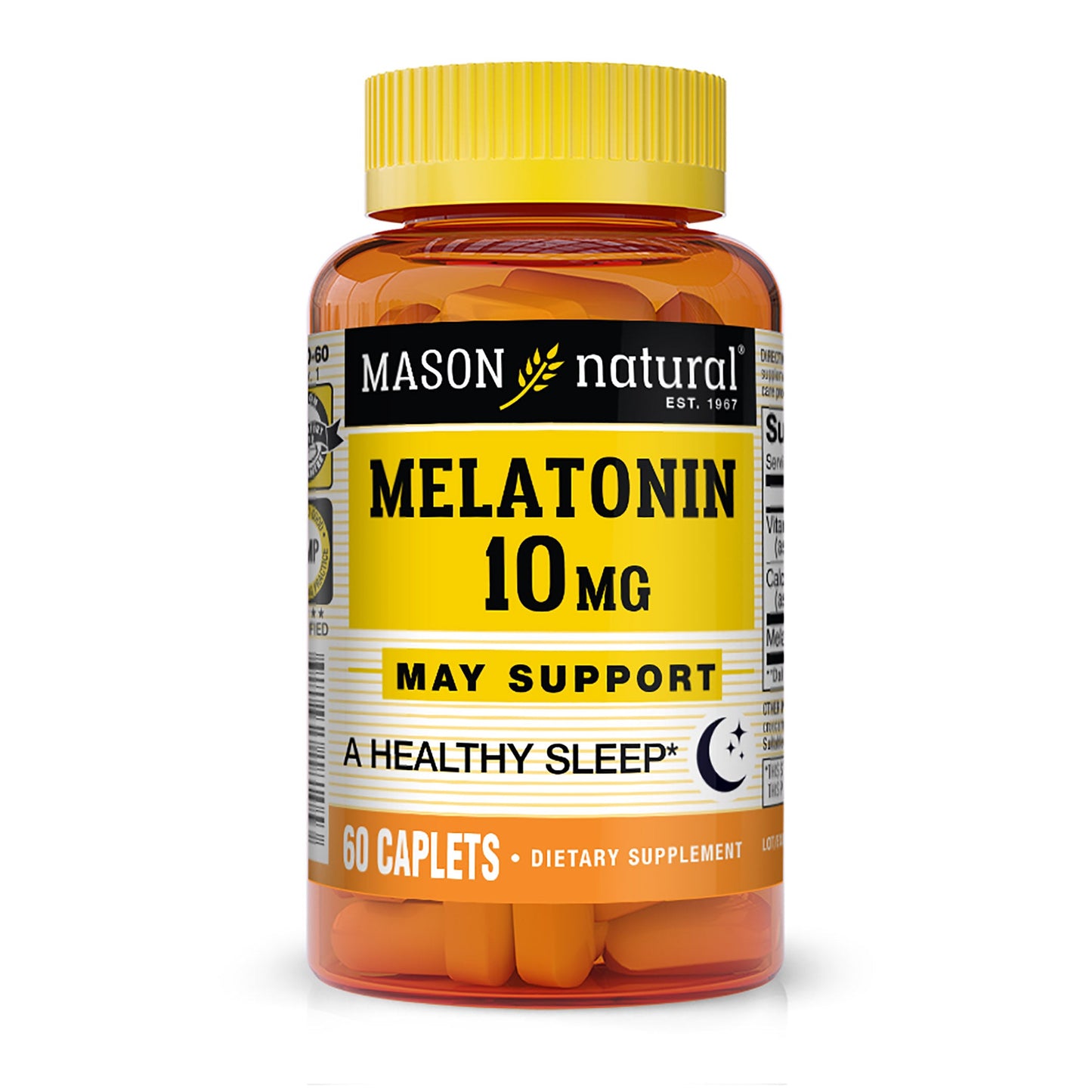 Mason Natural Melatonin 10 mg sleep aid supplement with B6 and calcium in 60 caplets, natural vitamins and supplements.