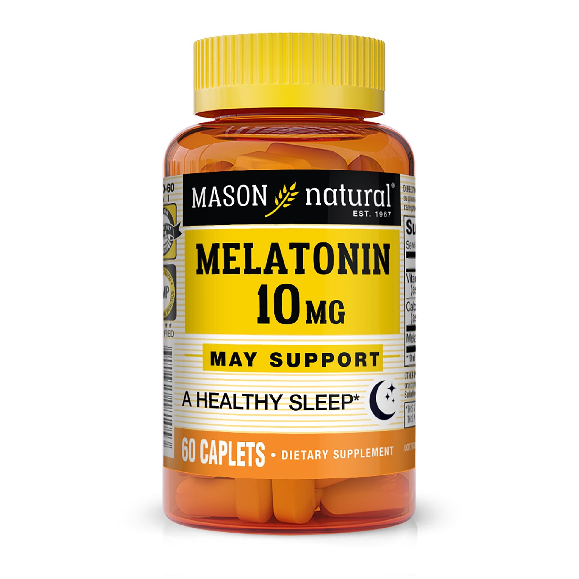Mason Natural Melatonin 10 mg sleep aid supplement with B6 and calcium in 60 caplets, natural vitamins and supplements.