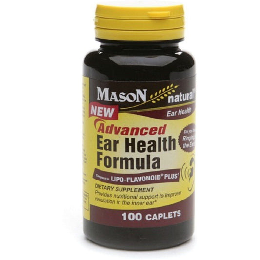 Mason Natural Advanced Ear Health Formula capsules, natural vitamins and supplements for ear support, 100 capsules container.