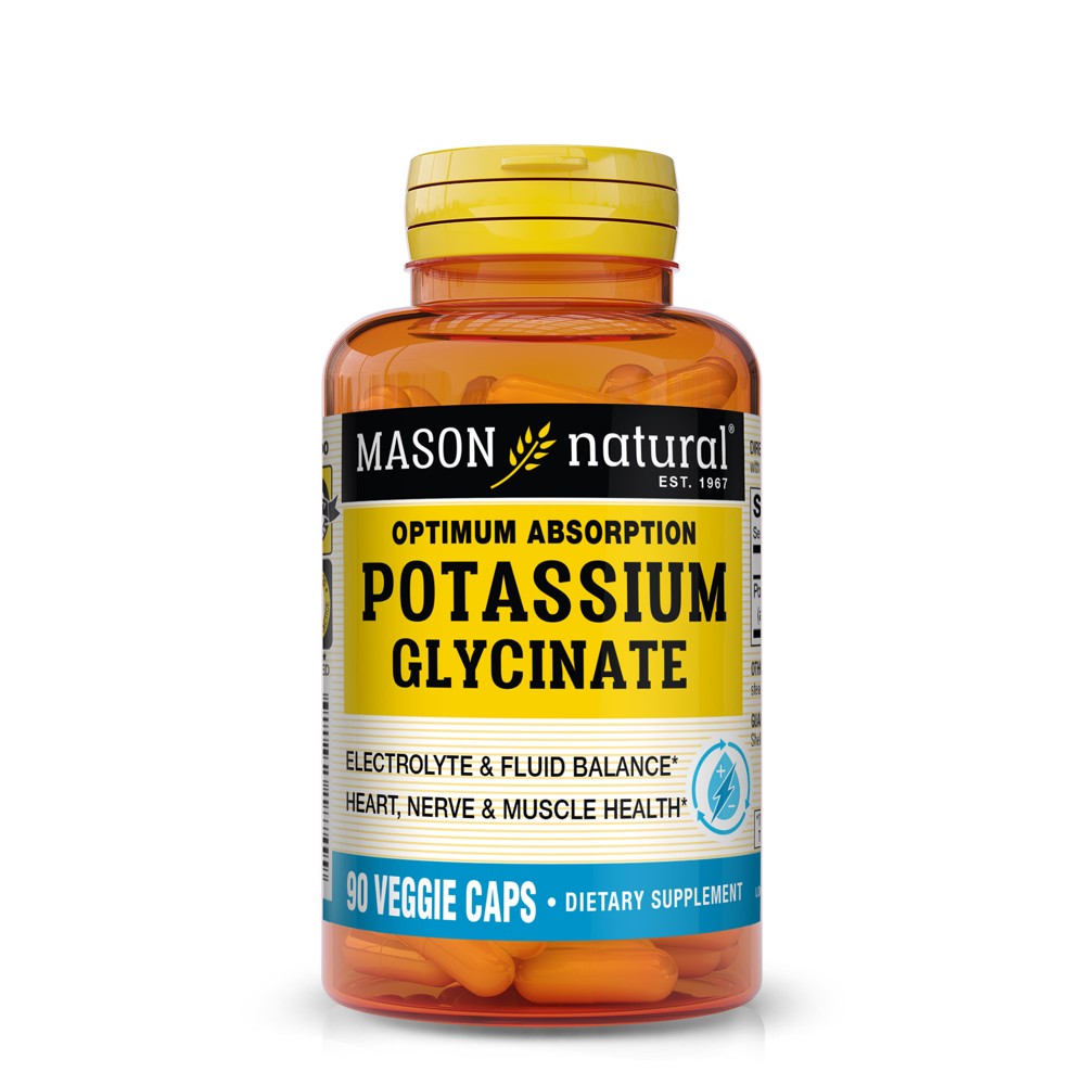 Mason Natural Potassium Glycinate veggie multivitamin capsules in a bottle, dietary supplement for daily health support.