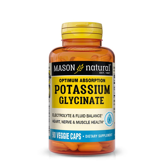 Mason Natural Potassium Glycinate veggie multivitamin capsules in a bottle, dietary supplement for daily health support.