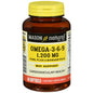 Mason Natural Omega 3-6-9 Complex softgels for heart and joint health, displayed in a bottle on a white background.