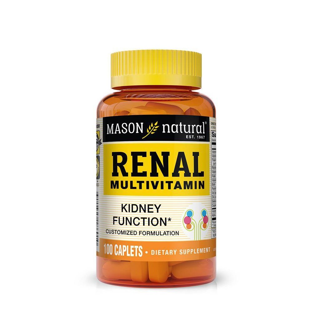 Mason Natural Renal Multivitamin Caplets in a bottle, dietary supplement for kidney health, 100 count, vitamins and supplements.