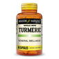 Whole herb turmeric capsules from Mason Natural, displayed in clear capsules with a natural turmeric root in the background.