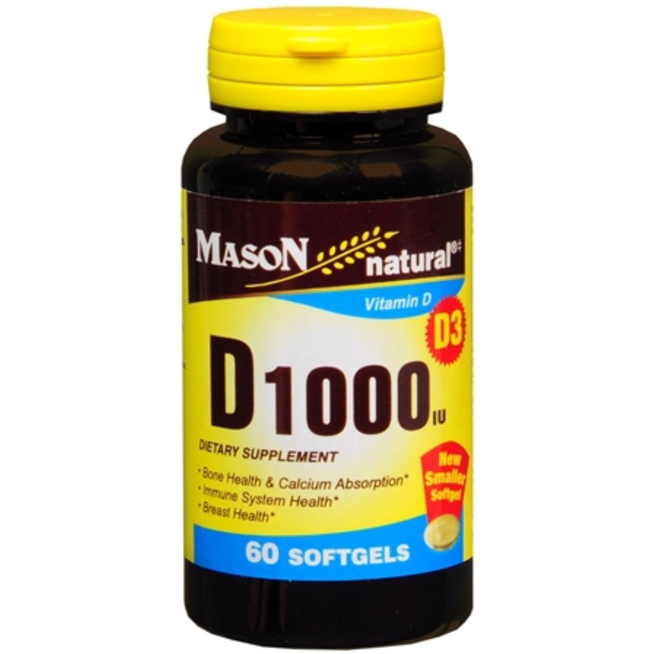 Mason Natural Vitamin D3 1000 IU supplement bottle with label, part of Vitamins & Supplements product line.