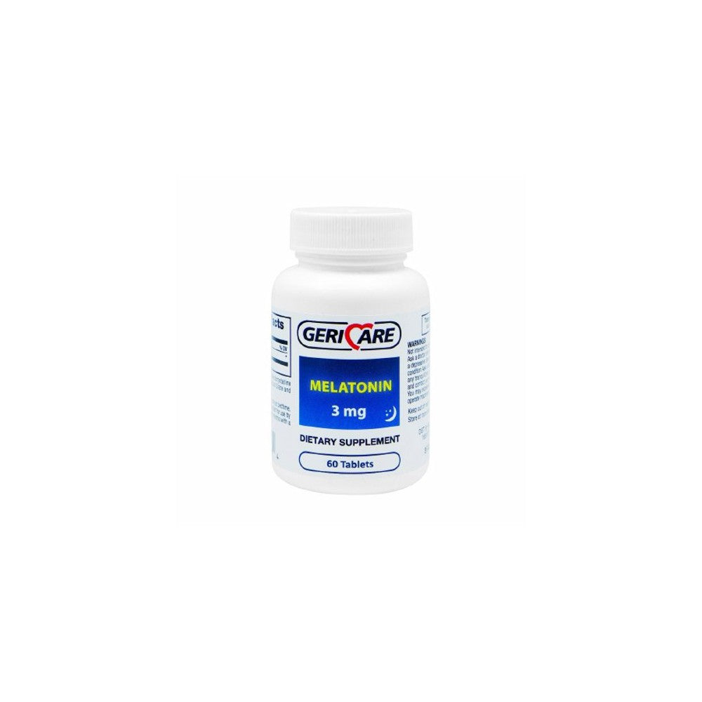 McKesson Geri-Care Melatonin Supplement 3 mg tablets in a bottle, designed for seniors, from Pasteur Pharmacy.