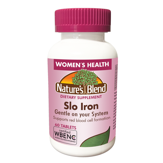 NAT B Slo Iron TB 60 women supplement bottle from Pasteur Pharmacy, featuring vitamins and supplements for women's health