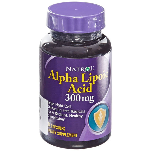 Natrol Alpha Lipoic Acid 300 mg supplement bottles with 50 capsules, part of Pasteur Pharmacy's vitamins and supplements.