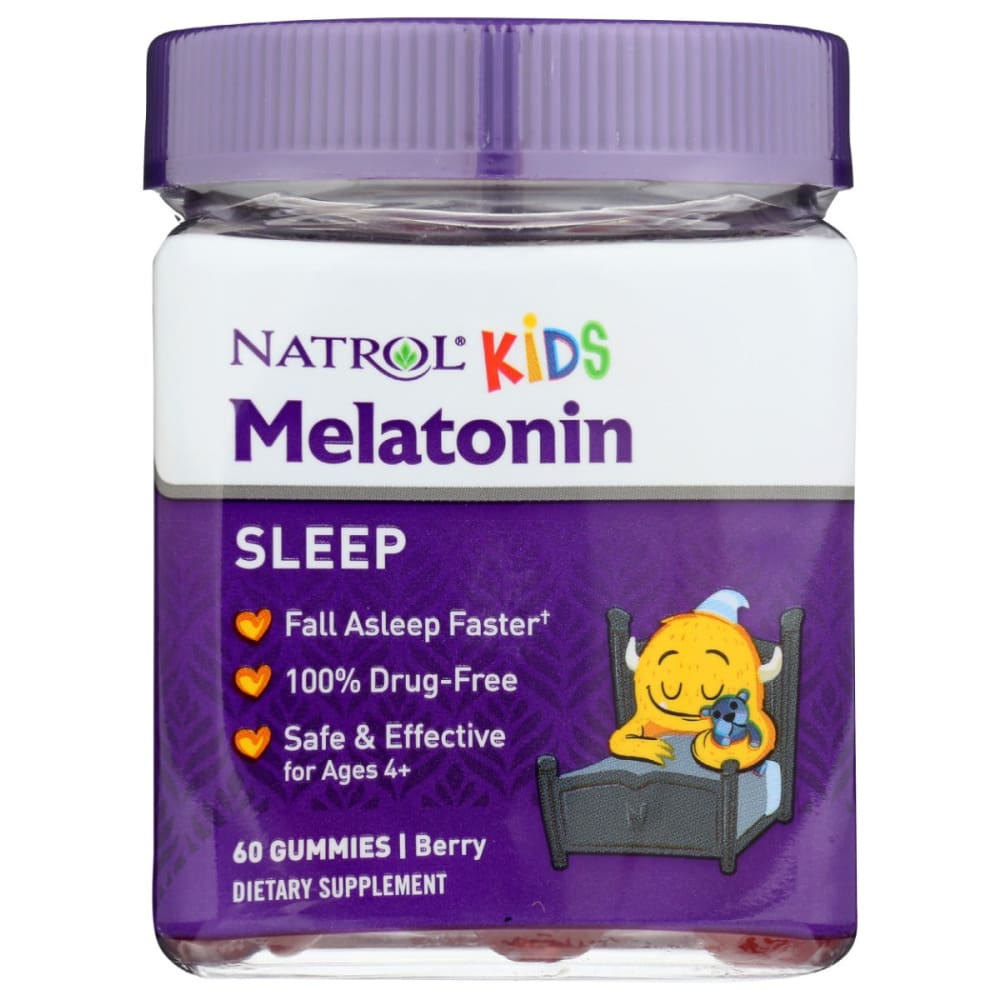 Natrol Kids Melatonin Sleep Gummies in berry flavor, a dietary supplement for children to support healthy sleep.