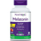 Natrol Maximum Strength Strawberry Melatonin Sleep Tablets in value size, 10 mg, supplement bottle with tablets visible.