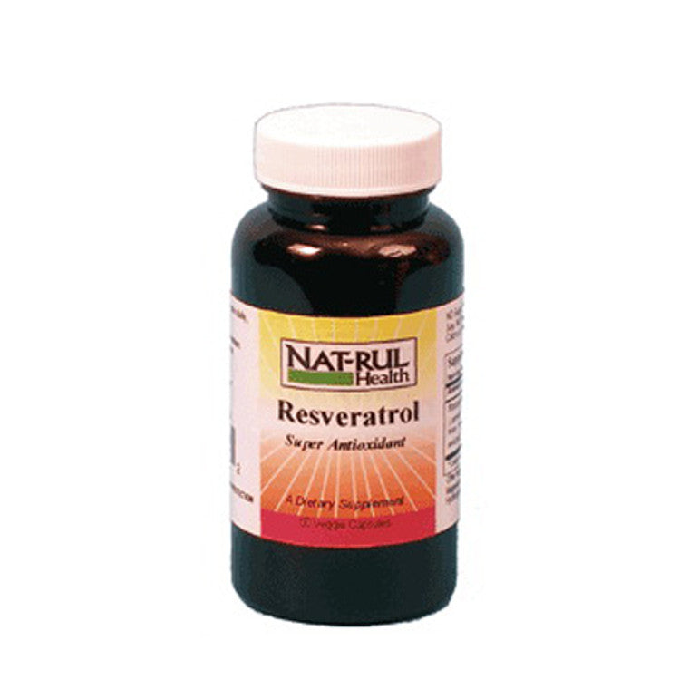 Natrul Health™ Resveratrol Super Antioxidant capsules in a bottle, part of vitamins and supplements by Pasteur Pharmacy.