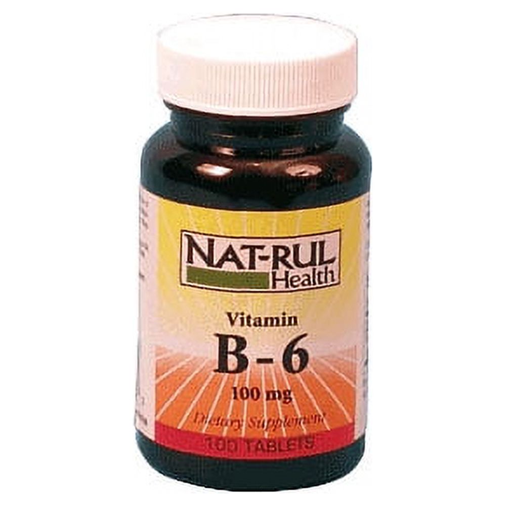 Natrul Health Vitamin B-6 100 Mg tablets in a bottle, dietary supplement for energy and nerve health, by Pasteur Pharmacy