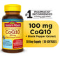 Nature Made CoQ10 100 mg with Black Pepper Extract softgels, dietary vitamins and supplements in clear softgel capsules.