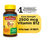 Nature Made Extra Strength Vitamin B12 2500 mcg tablets for energy and metabolism support, 60-count bottle.