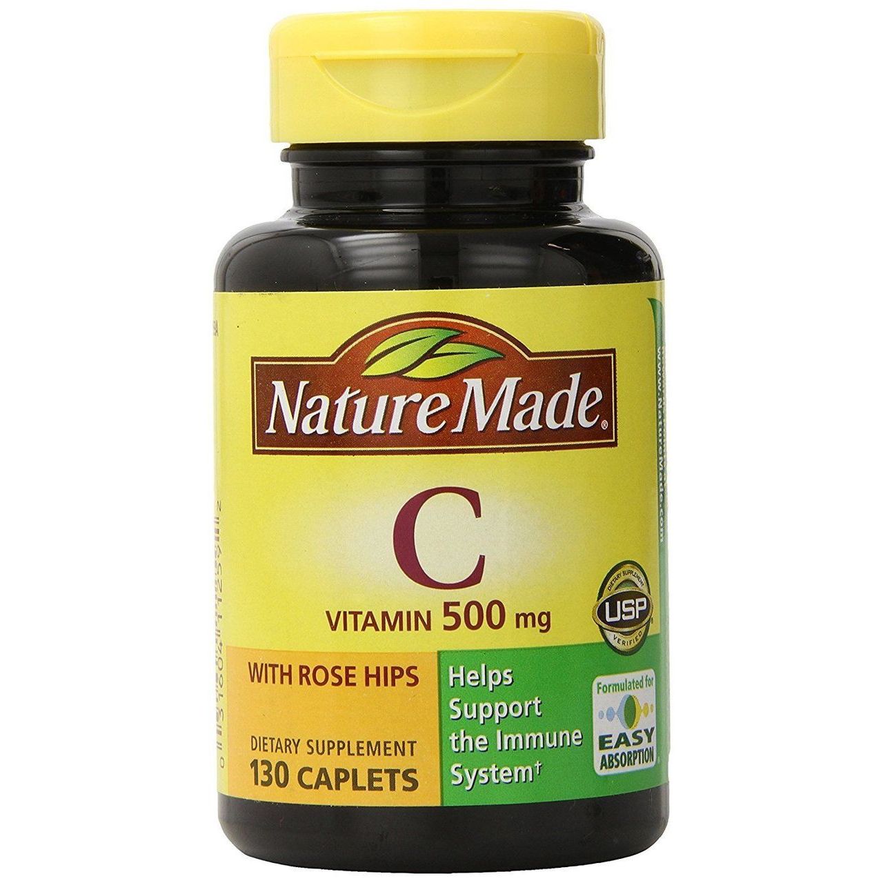 Nature Made Vitamin C 500mg Caplets with Rose Hips bottles, dietary supplements for immune support, 130 count.