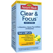 Nature Made Wellblends Clear & Focus chewable tablets, 30 count, dietary vitamins and supplements for mental clarity.