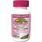Bottle of Nature’s Blend® Advanced Collagen Complex supplements with label showing types I, II, III, V, and X for skin and joint support.