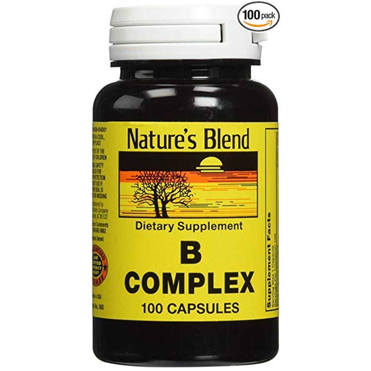Bottle of Pasteur Pharmacy Nature's Blend B Complex Capsules, 100 count, vitamin supplement for energy and overall health.