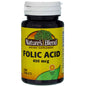 Bottle of Nature's Blend Folic Acid 400 mcg tablets from Pasteur Pharmacy, showing the supplement packaging and tablets inside.