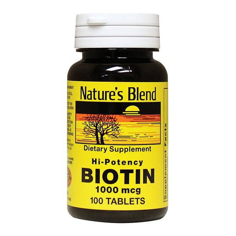 Nature's Blend S Hi-Potency Biotin Tablets 1000 mcg, vitamin supplement in blister pack, from Pasteur Pharmacy.