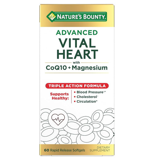 Nature's Bounty Advanced Vital Heart softgels, vitamin and supplement bottle with 60 rapid release softgels from Pasteur Pharmacy