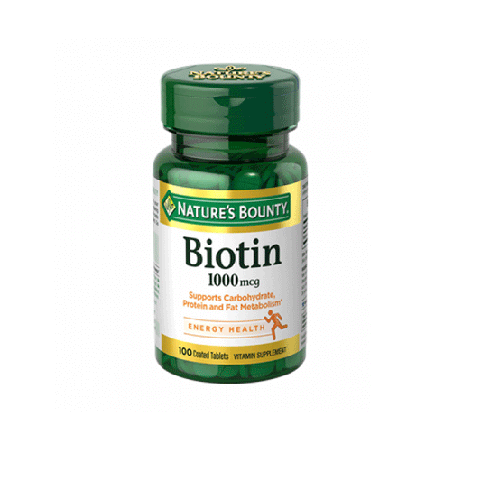 Nature's Bounty Biotin 1000 mcg coated tablets, dietary supplement for healthy hair and skin.