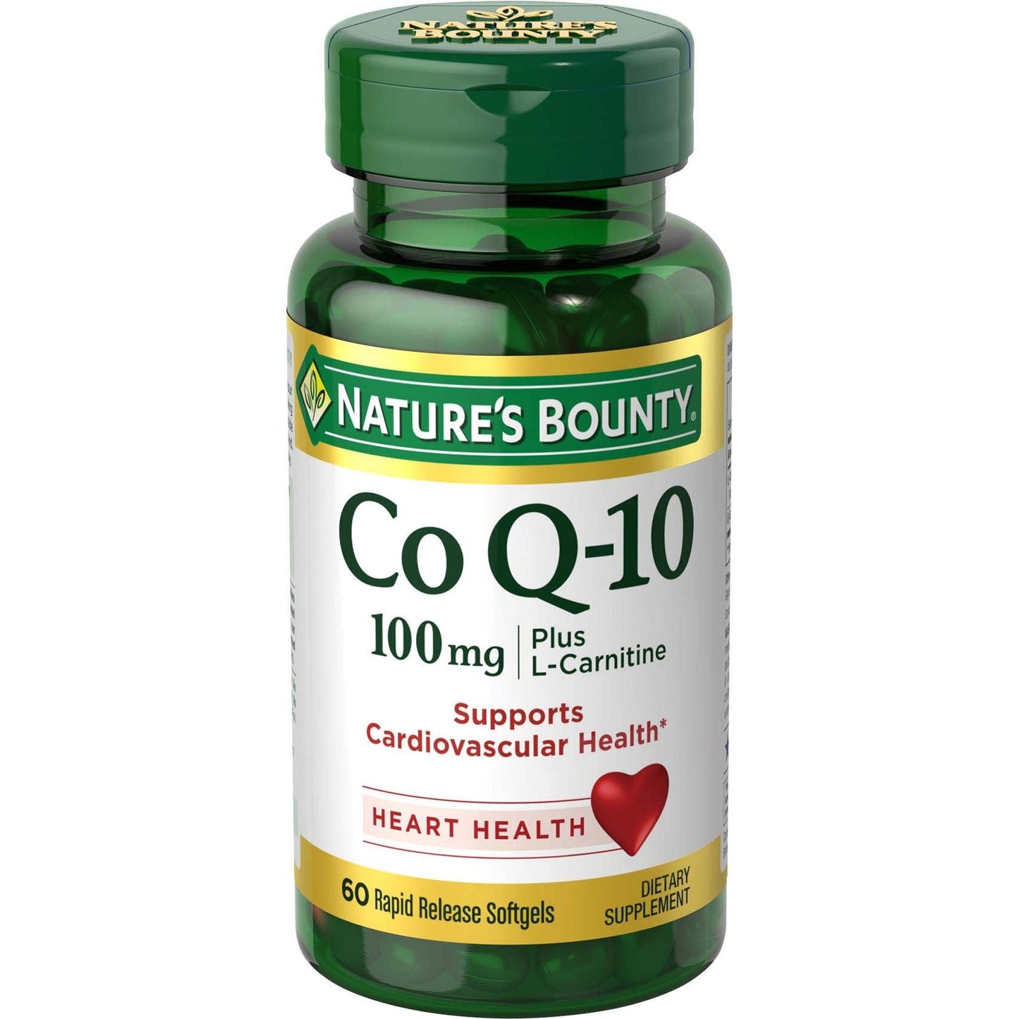 Nature's Bounty Co Q-10 with L-Carnitine 100 mg rapid release softgels, dietary vitamins and supplements for energy support.