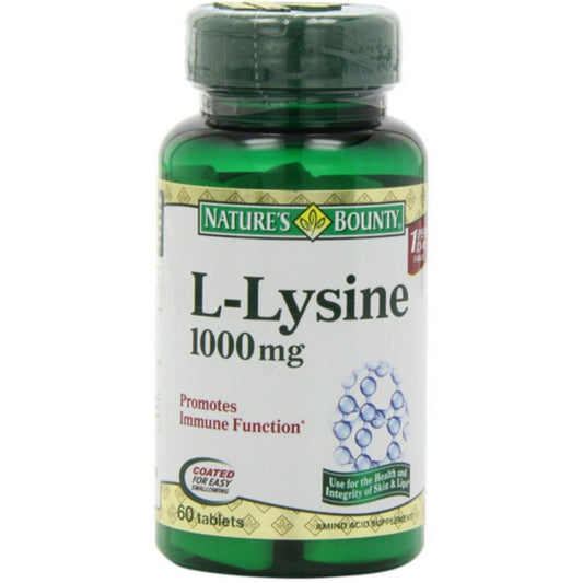 Nature's Bounty L Lysine 1000 Mg coated tablets, dietary supplement in bottle, vitamins and supplements by Pasteur Pharmacy
