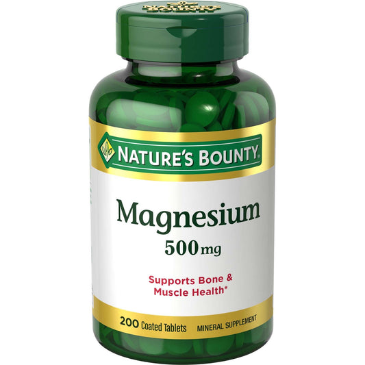 Nature's Bounty Mineral Magnesium coated tablets, 500mg, dietary supplement in blister pack, for muscle and nerve support