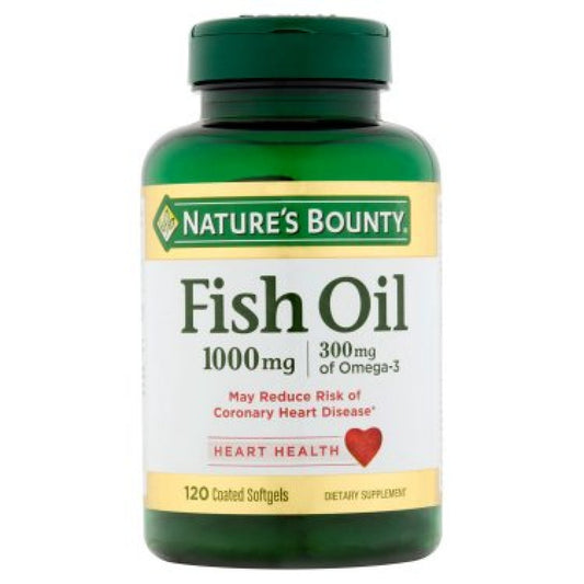 Odorless Fish Oil softgels from Nature's Bounty, 1,000 Mg, supplement for heart and joint health, 120 coated softgels.