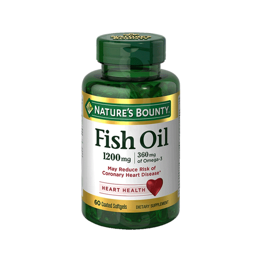 Nature's Bounty Odorless Fish Oil 1200 Mg softgels, dietary supplement for heart health, coated for easy swallowing.
