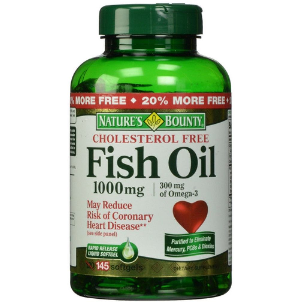 Nature's Bounty Omega-3 Fish Oil 1000mg softgels, heart health support, in a bottle of 135 rapid-release capsules.