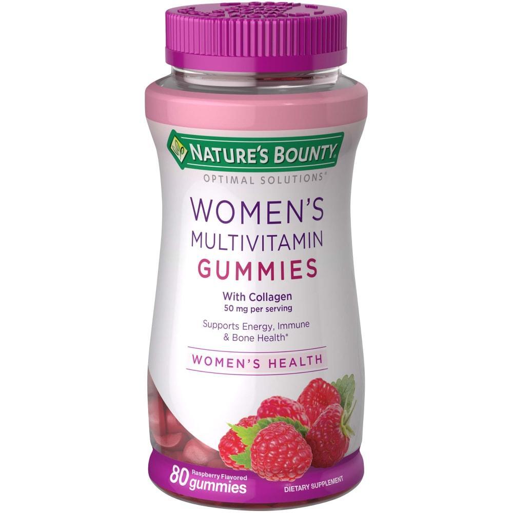 Nature's Bounty Women's Multivitamin Gummies in raspberry flavor, health and beauty formula, 80 count, vitamin supplement from Pasteur Pharmacy.
