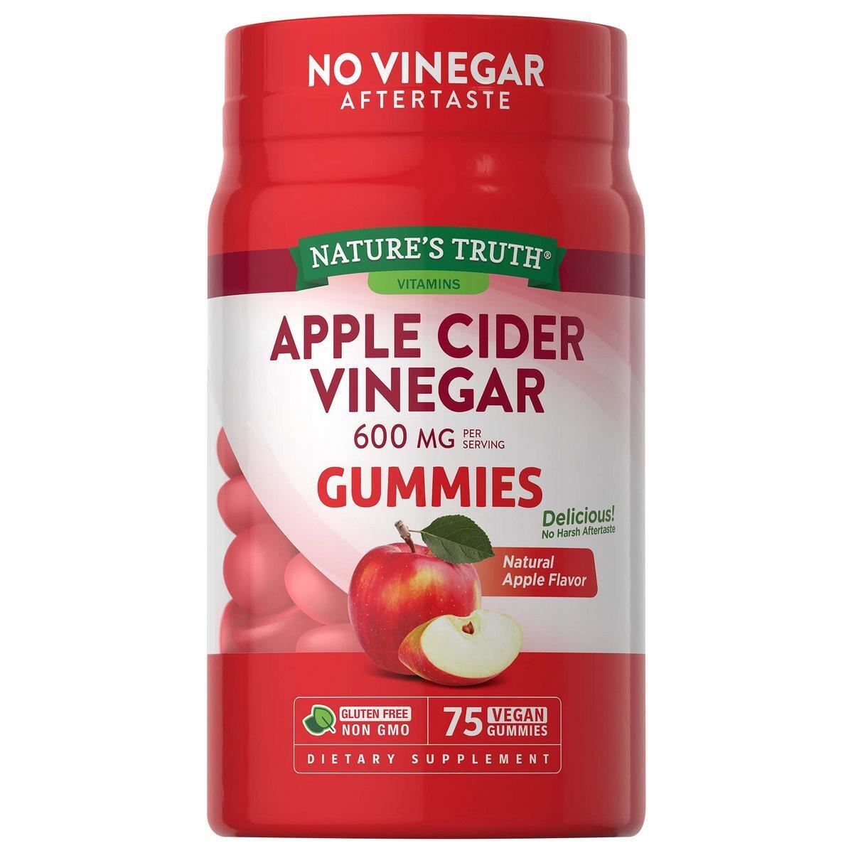 Nature's Truth Apple Cider Vinegar vegan gummies with natural apple flavor, 200 mg, supplement for wellness.