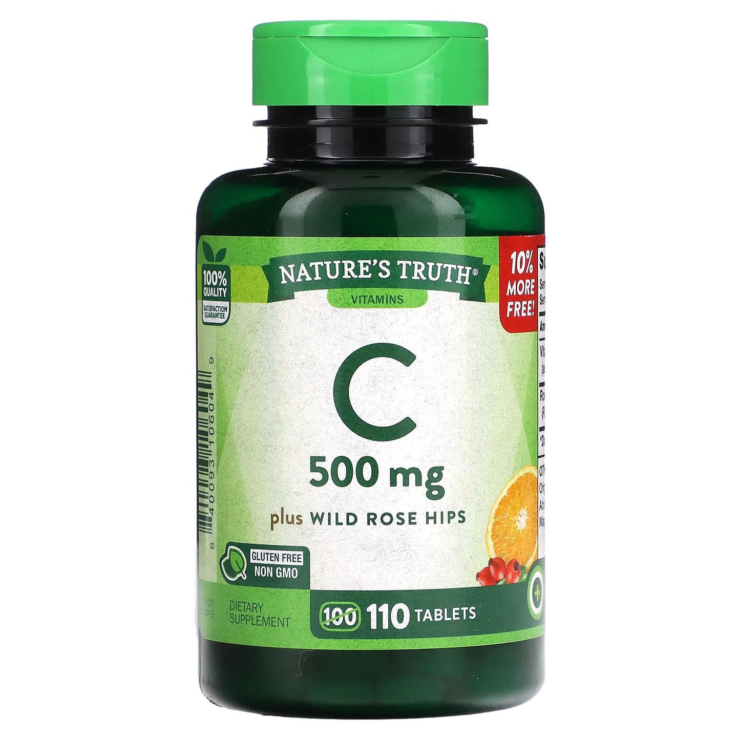 Nature's Truth Vitamin C Plus Wild Rose Hips supplement bottle with 110 tablets, vitamin and supplement product.