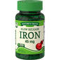 Nature's Truth slow release iron tablets, 45 mg, in bottle of vitamins and supplements for improved iron absorption.