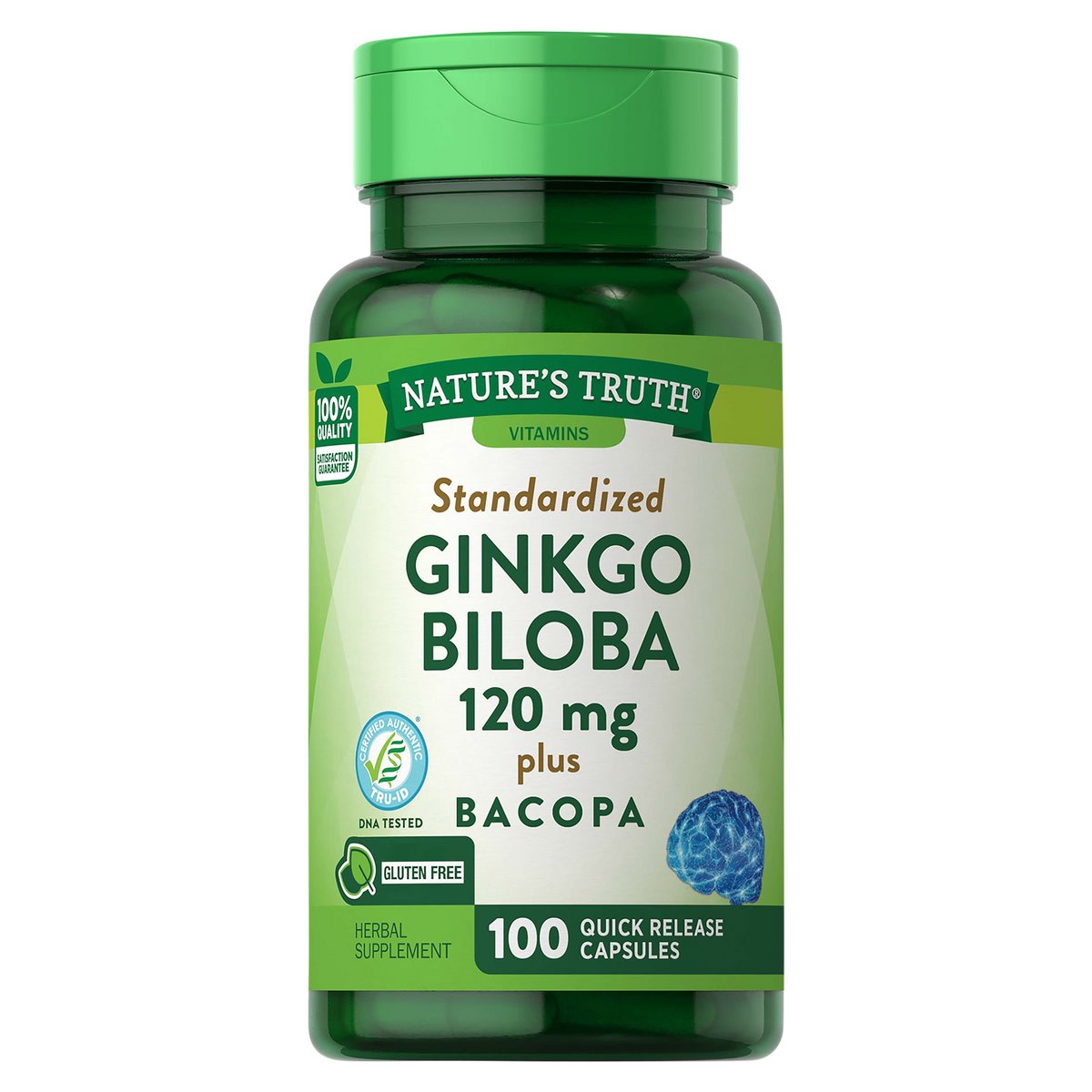 Nature's Truth Ginkgo Biloba Plus dietary supplement in quick-release capsules, 100-count bottle, dietary vitamins and herbal supplement