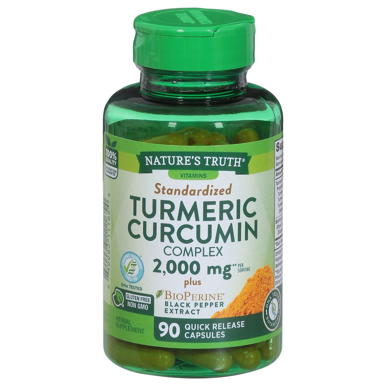 Nature's Truth Turmeric Curcumin Complex supplement in bottle, 2000 mg, 90 capsules, vitamins and dietary supplement.