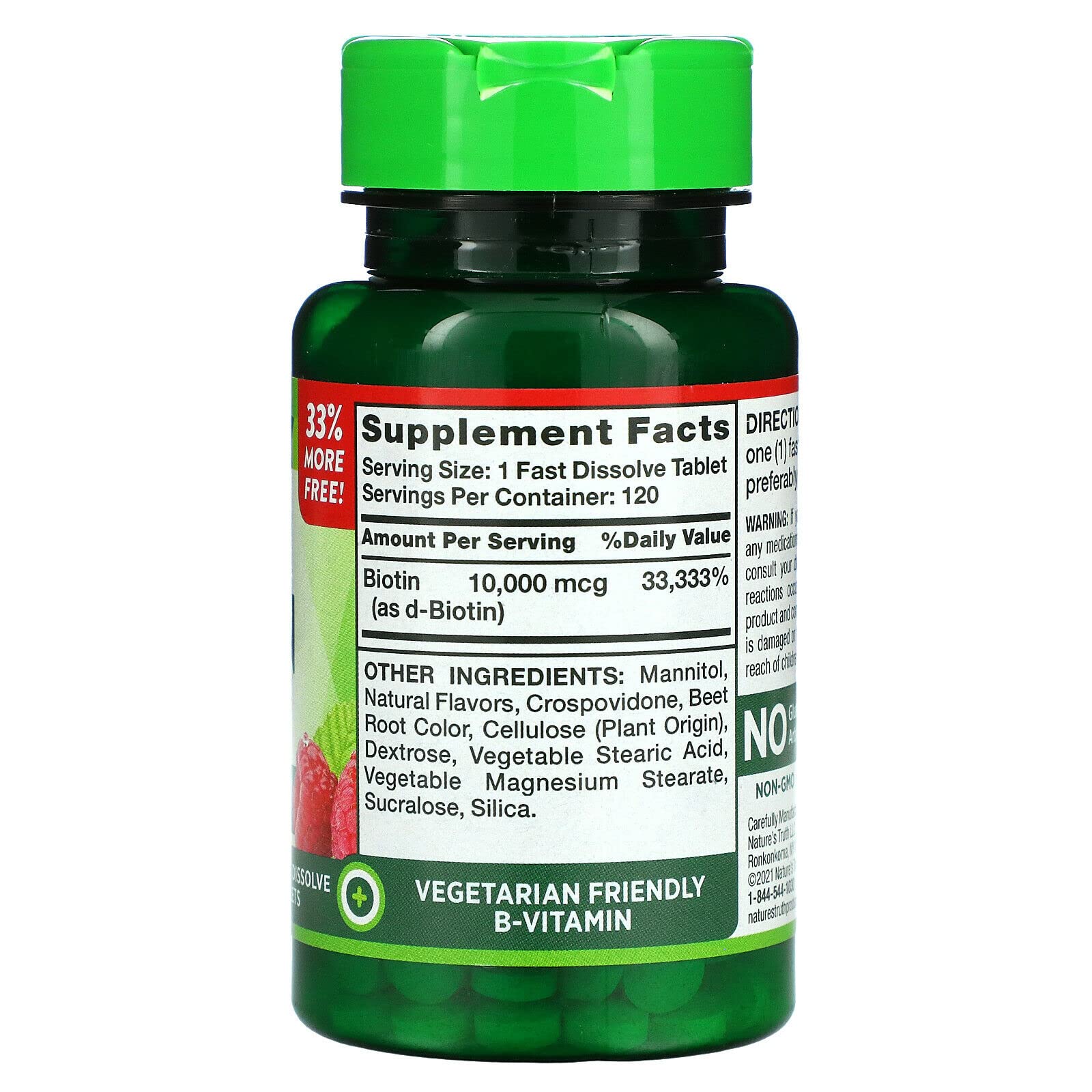 Nature's Truth biotin tablets in natural berry flavor, fast dissolve vitamins & supplements, 10,000 mcg for healthy hair and skin