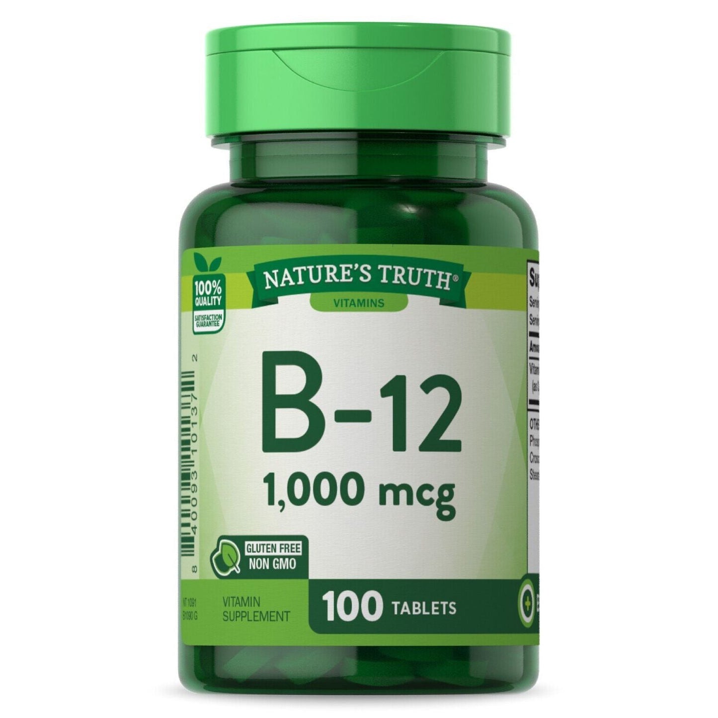 Nature's Truth Vitamin B-12 1000 mcg high potency supplement in tablet form for energy support, displayed in blister pack.