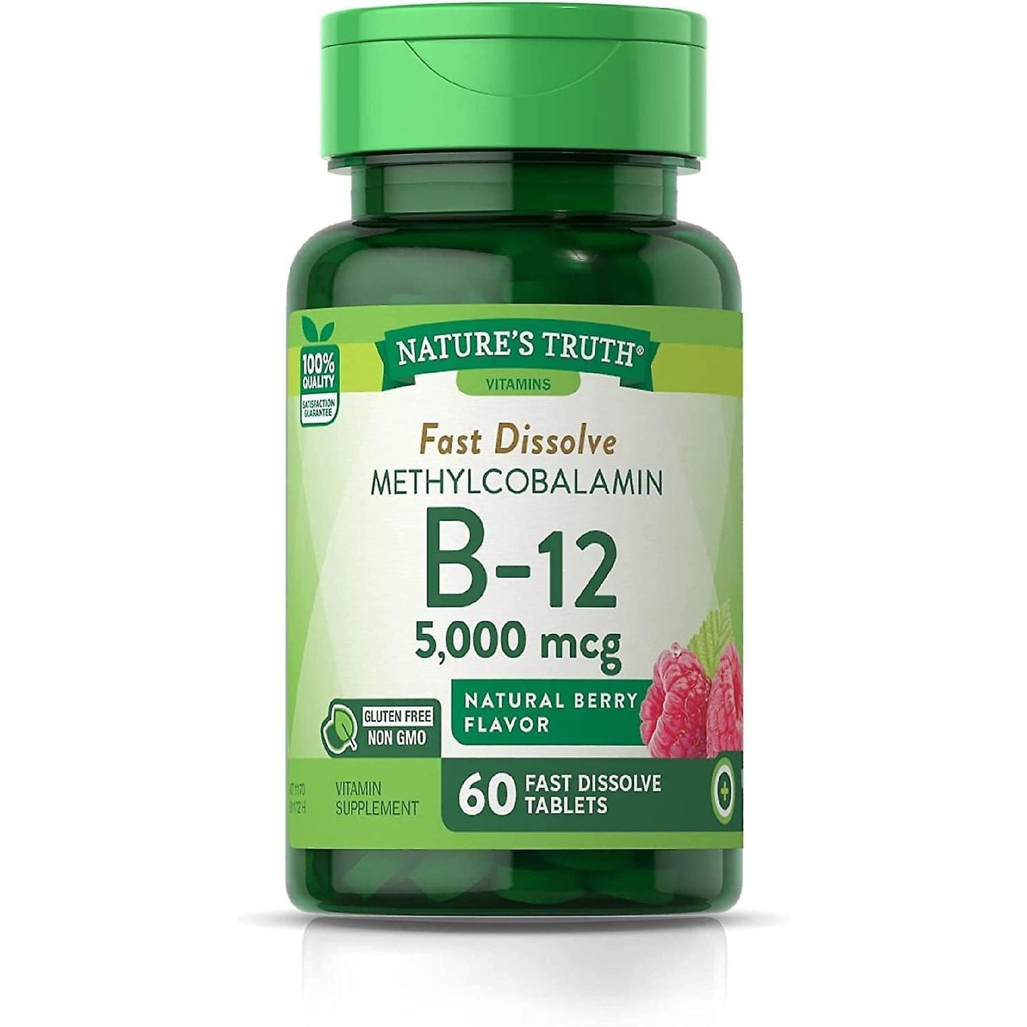 Nature's Truth Vitamin B-12 5000 mcg fast dissolve tablets in natural berry flavor, dietary supplement for energy and health.