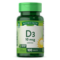 Nature's Truth Vitamin D3 400 IU supplement bottles with 100 tablets, showing the label and product packaging.