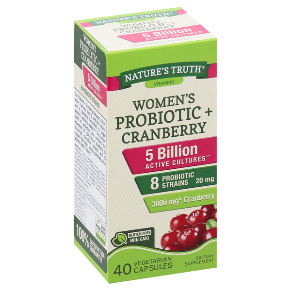 Nature's Truth Women's Daily Probiotic with Cranberry capsules, 3000 mg, dietary supplement for digestive health.