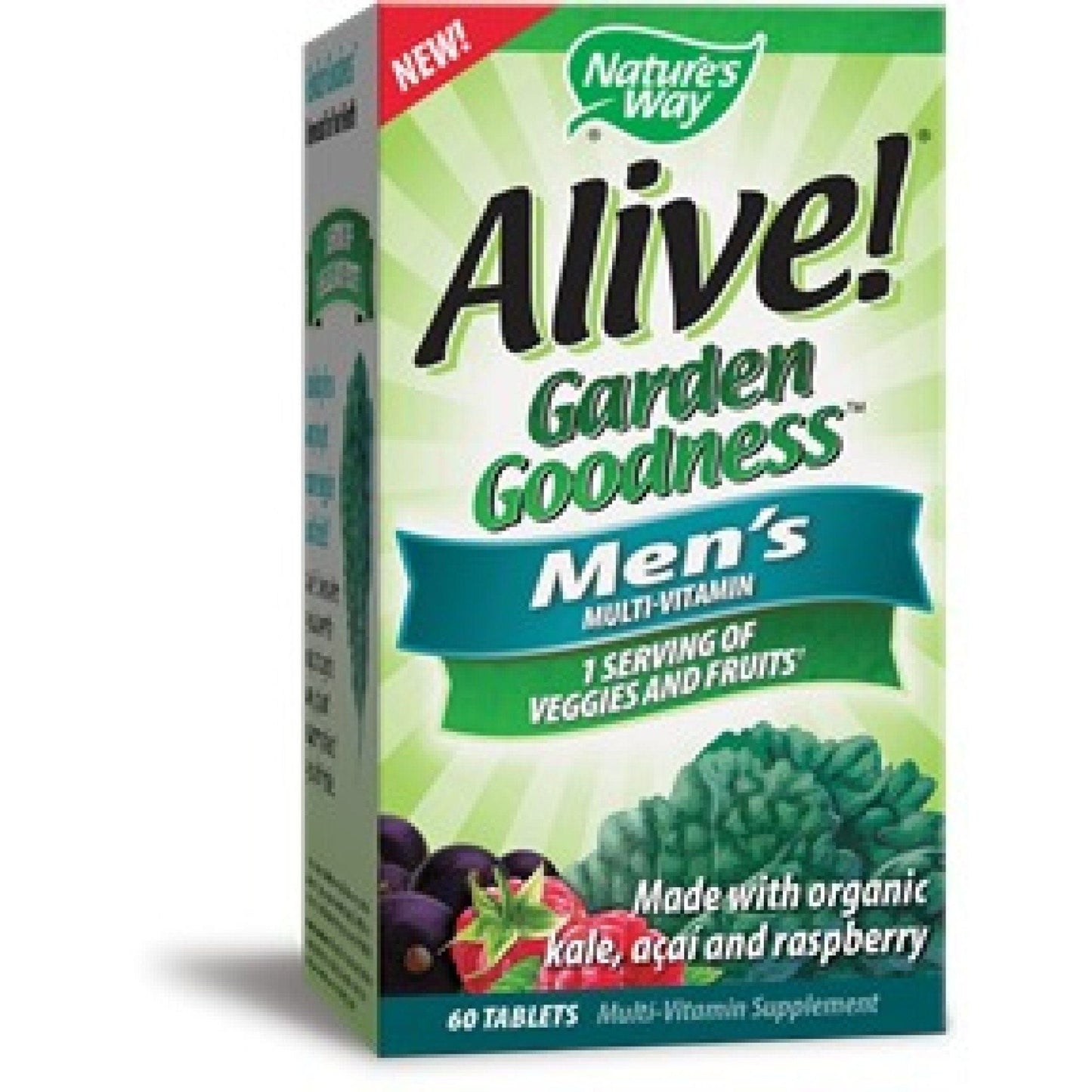 Nature's Way Alive Garden Goodness Men’s Multivitamin tablets, dietary supplement for daily wellness and nutritional support.